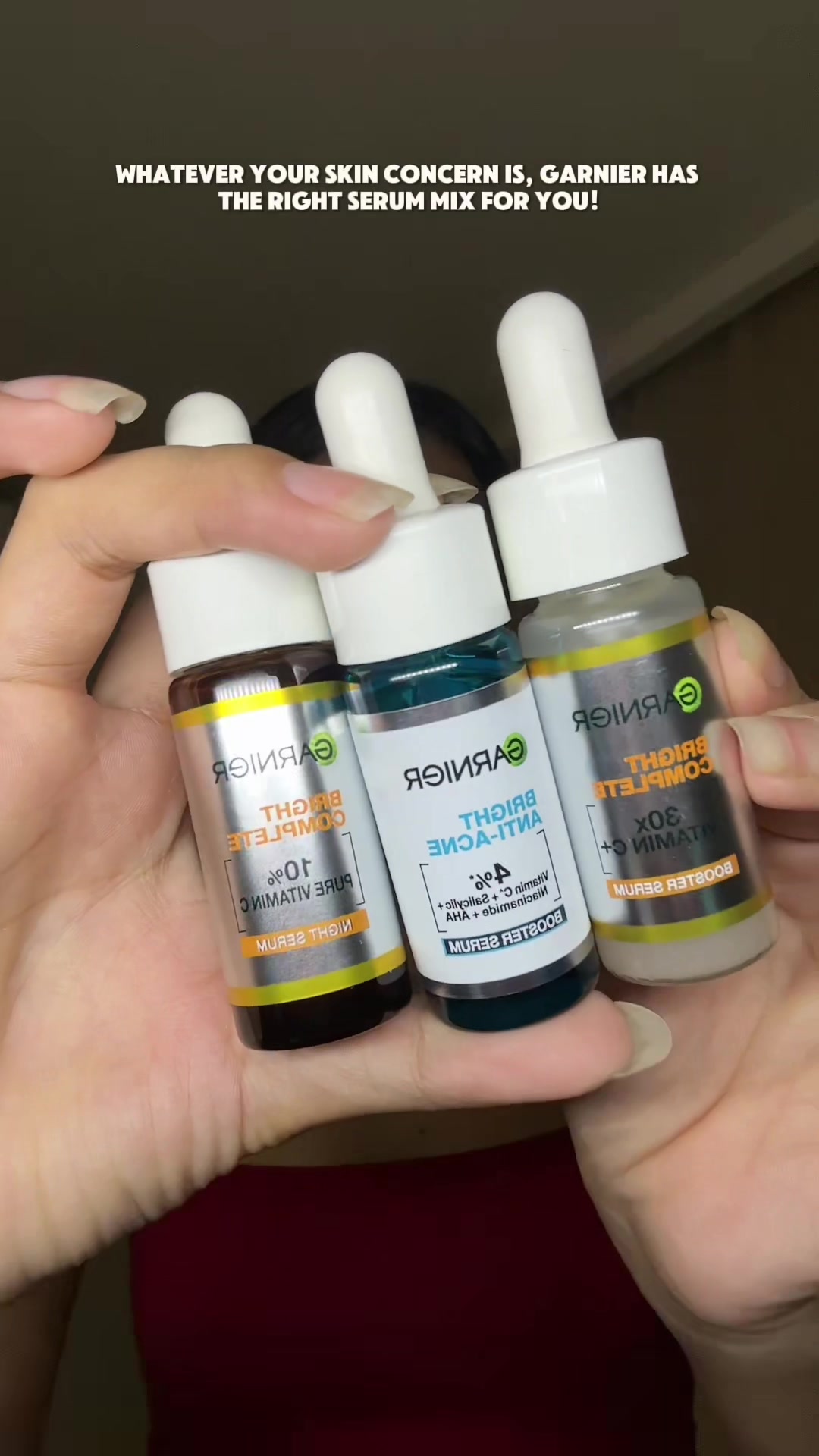 TikTok post by @ixielandicho_ for Garnier Philippines. Caption reads: Good skin starts with the right serum mix ✨....