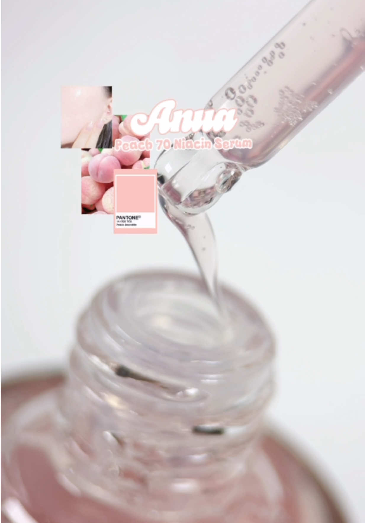 TikTok post by @zh_raa__ for ANUA Skincare KR. Caption reads: ᯓ★ @anua_kr Peach 70 Niacin Serum .. I'm....
