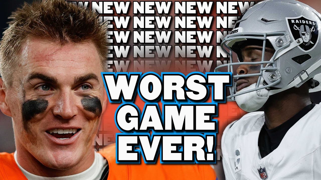YouTube post by @thatsgoodsports for MANSCAPED. Caption reads: The New NEW^38 Worst Game Ever! Broncos vs Raiders.