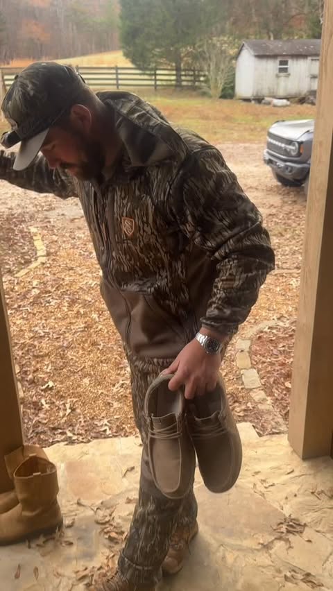 Instagram post by @bear_6060 for HEYDUDE. Caption reads: [...] post-hunt shoes for the holiday season....