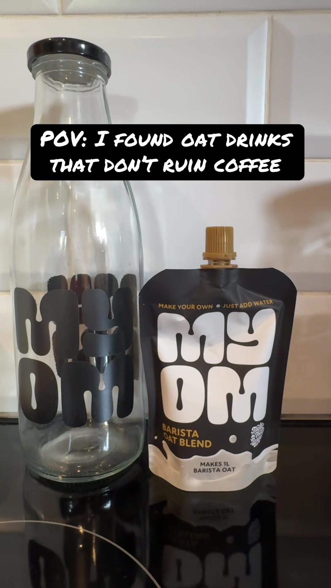 TikTok post by @thenitdawned for MYOM. Caption reads: Loving the MYOM Original and Barista oat drinks....
