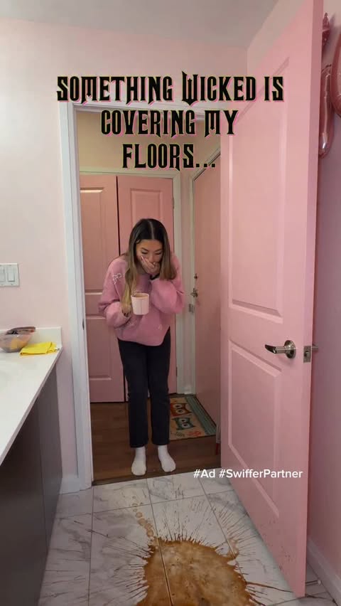 Instagram post by @erin22xoxo for Swiffer. Caption reads: #ad The new Pink Swiffer Sweep & Mop Pro is....