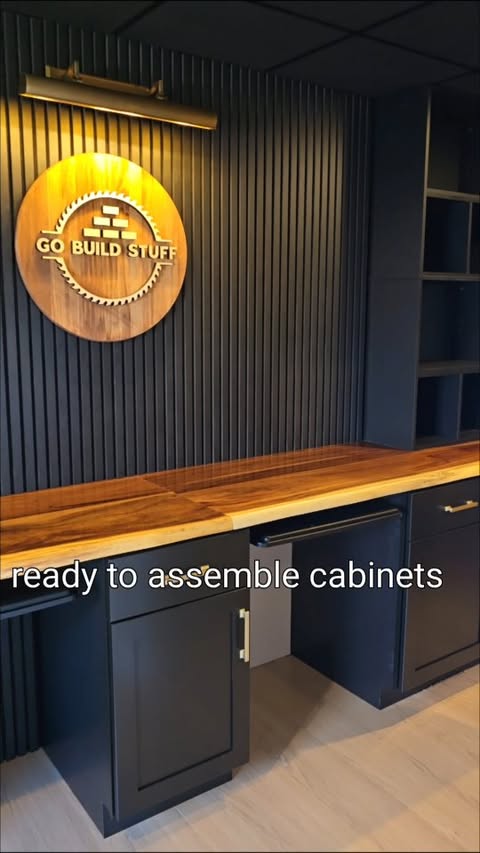 Instagram post by @gobuildstuff for The Home Depot. Caption reads: Transform my basement backroom into a nice office....