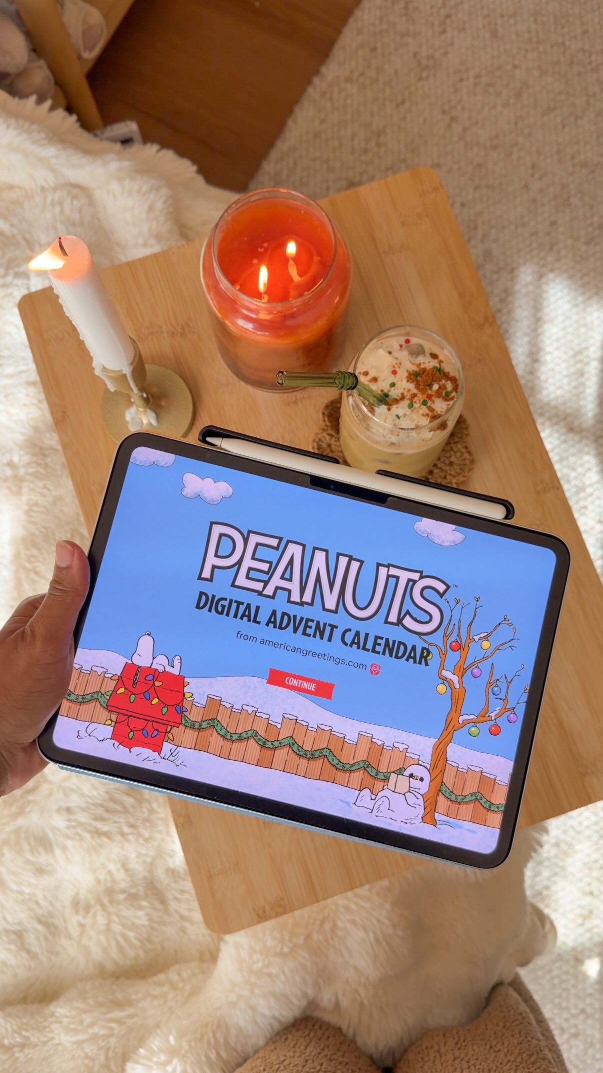 Instagram post by @cozy.games for American Greetings. Caption reads: my advent calendar is the highlight of my morning....