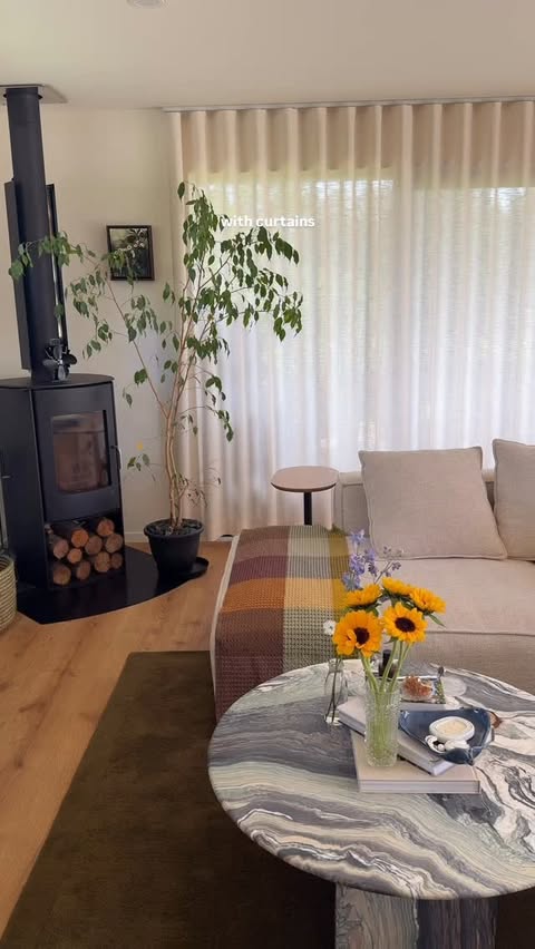 Instagram post by @ourlifeourhome_ for Twopagescurtains. Caption reads: We love our @twopagescurtains and they are as easy....