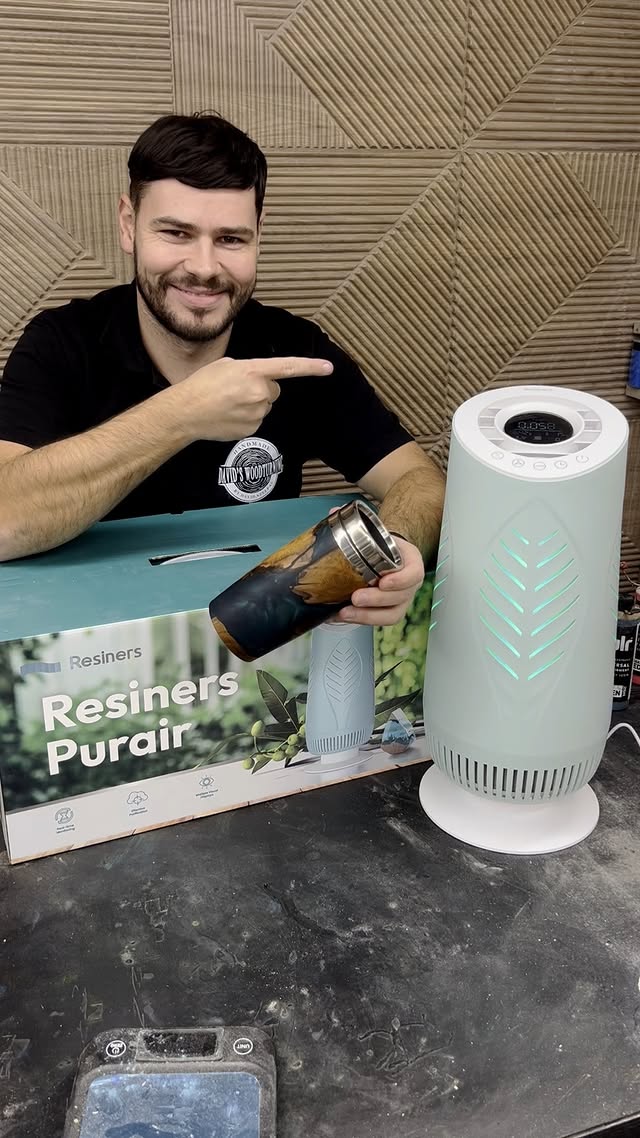 Instagram post by @davidswoodturning for Resiners. Caption reads: Today I am testing the Resiners Resin Air Purifier....