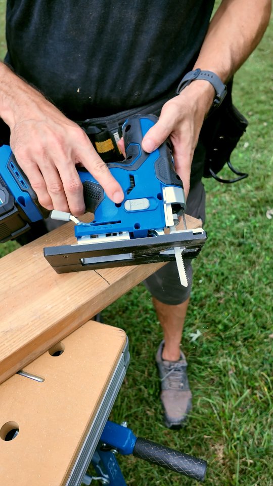 Instagram post by @fixthisbuildthat for Kreg Tool. Caption reads: No more blowing dust off my jigsaw cut lines! The....