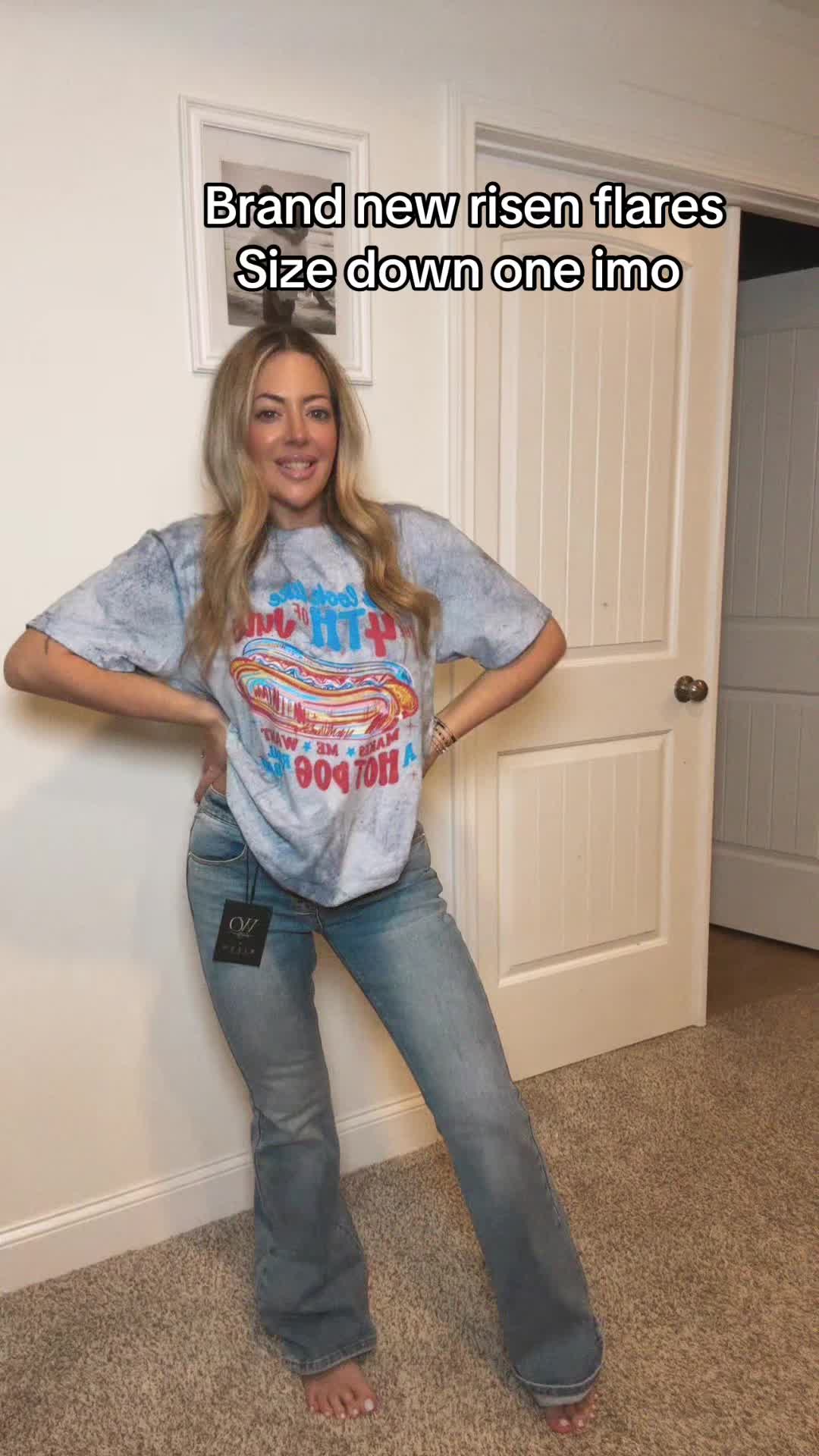 TikTok post by @nicole15xo for Wild Oak Boutique. Caption reads: @Wild Oak Boutique the stretchy risen jeans in a....