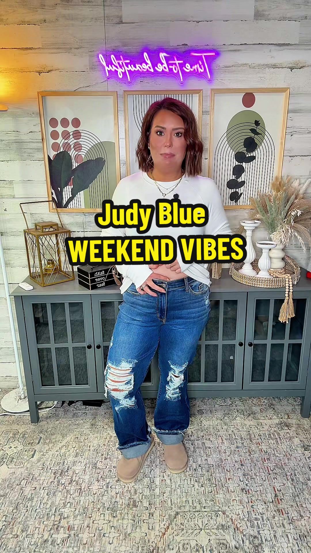 TikTok post by @katrinagmoore for Emma Lous Boutique. Caption reads: [...] loaded fit be sure to size down. @Emma Lous....