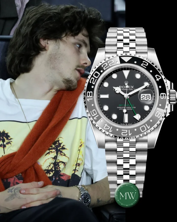 Instagram post by @watchlobby for MONDANIWEB. Caption reads: Rolex GMT-Master II #126710GRNR, also known as the....