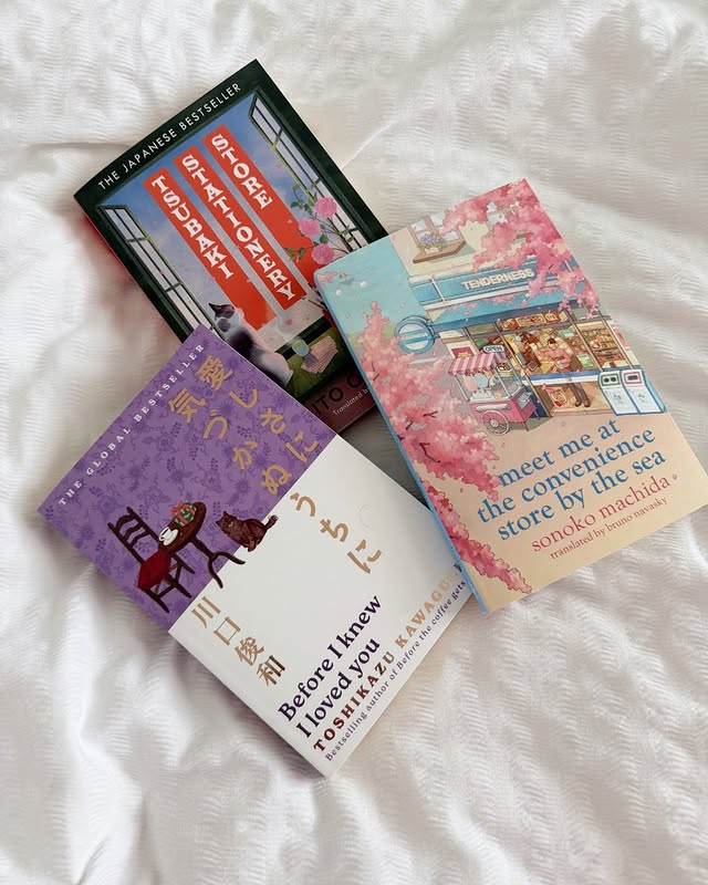 Instagram post by @mitsy_reads for Penguin Random House. Caption reads: 🛌📚 Cosy Japanese healing fictions to read at....