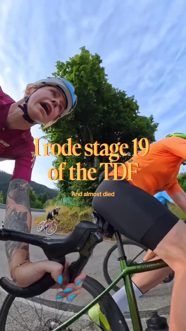 Instagram post by @pedalingheroine for Insta360. Caption reads: I finished @letapedutour - 5 climbs. 4,500 metres....