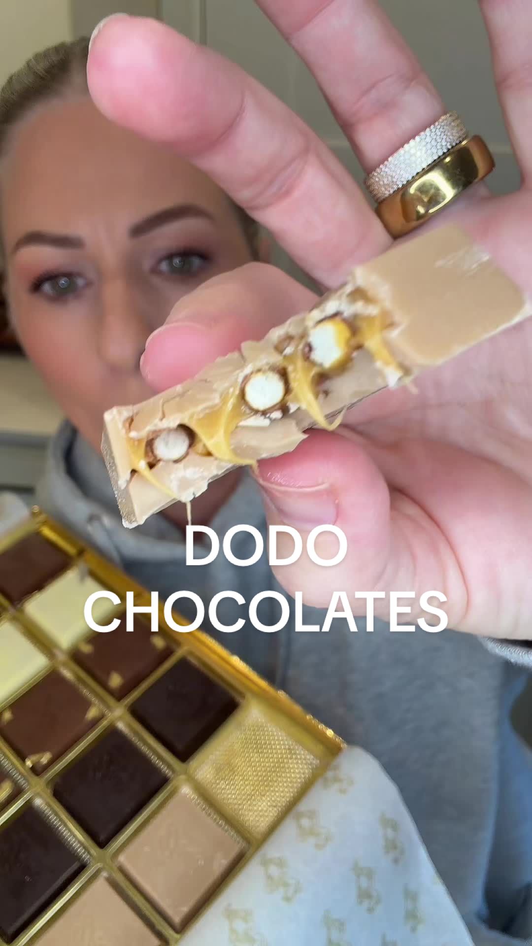 TikTok post by @thesaltyblondestylist for Dodo Chocolates. Caption reads: @The Dodo Chocolates treat yourself or a loved one....