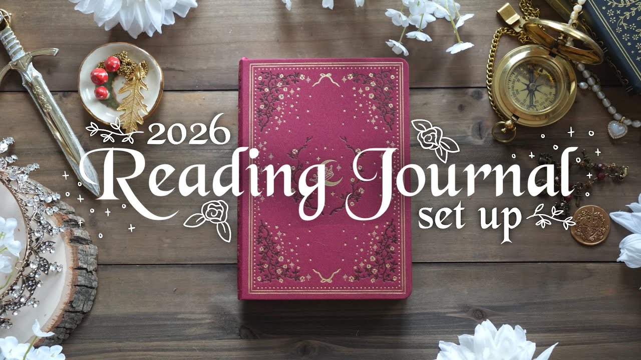 YouTube post by @cassandralynnreads for The Washi Tape Shop. Caption reads: 2026 reading journal set up 👑🗡️.