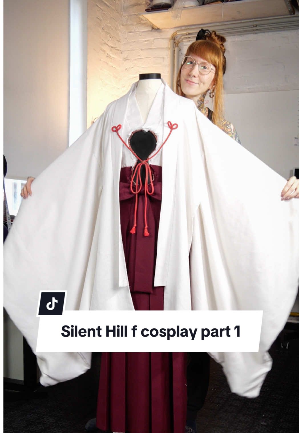 TikTok post by @lightningcosplay for Konami. Caption reads: The first big step of my Sakuko cosplay is done.....