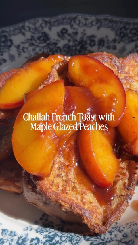 Instagram post by @cheesegal for fairlife. Caption reads: [...] Toast with Maple Glazed Peaches using....