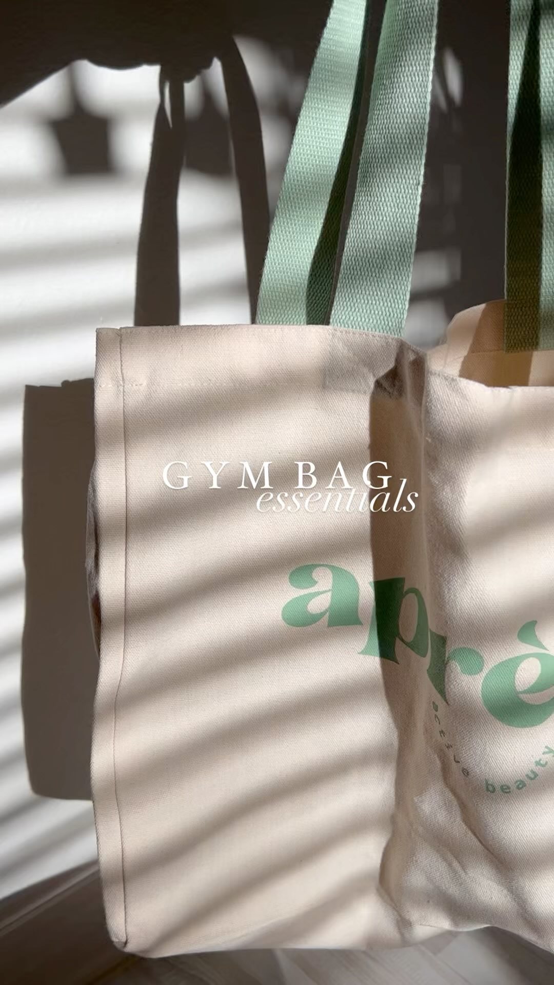Instagram post by @aby_carmonaa for Après Beauty. Caption reads: Gym bag essentials from✨ @apresbeauty ✨  Use my....