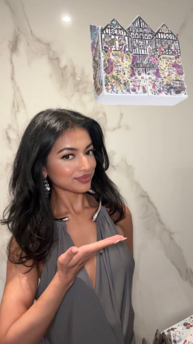 Instagram post by @sheeeeoo for Liberty London. Caption reads: Unboxing the new @libertylondon Beauty Advent....