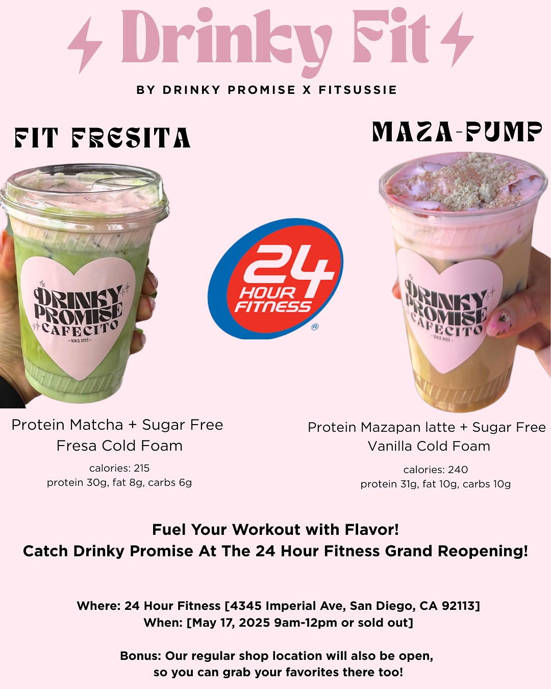 Instagram post by @fitsussie for 24 Hour Fitness. Caption reads: Join us this Saturday May 17th 💪🏻🏋🏻‍♀️
Fuel....
