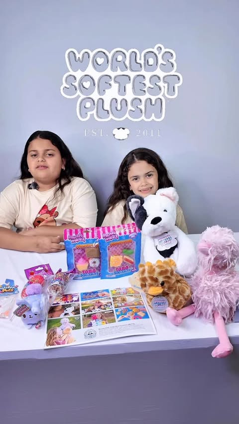 Instagram post by @haileyandbailey_ for KidStuff Public Relations. Caption reads: #ad 🧸☁️ SQUISHIE HEAVEN JUST ARRIVED ☁️🧸 We just....