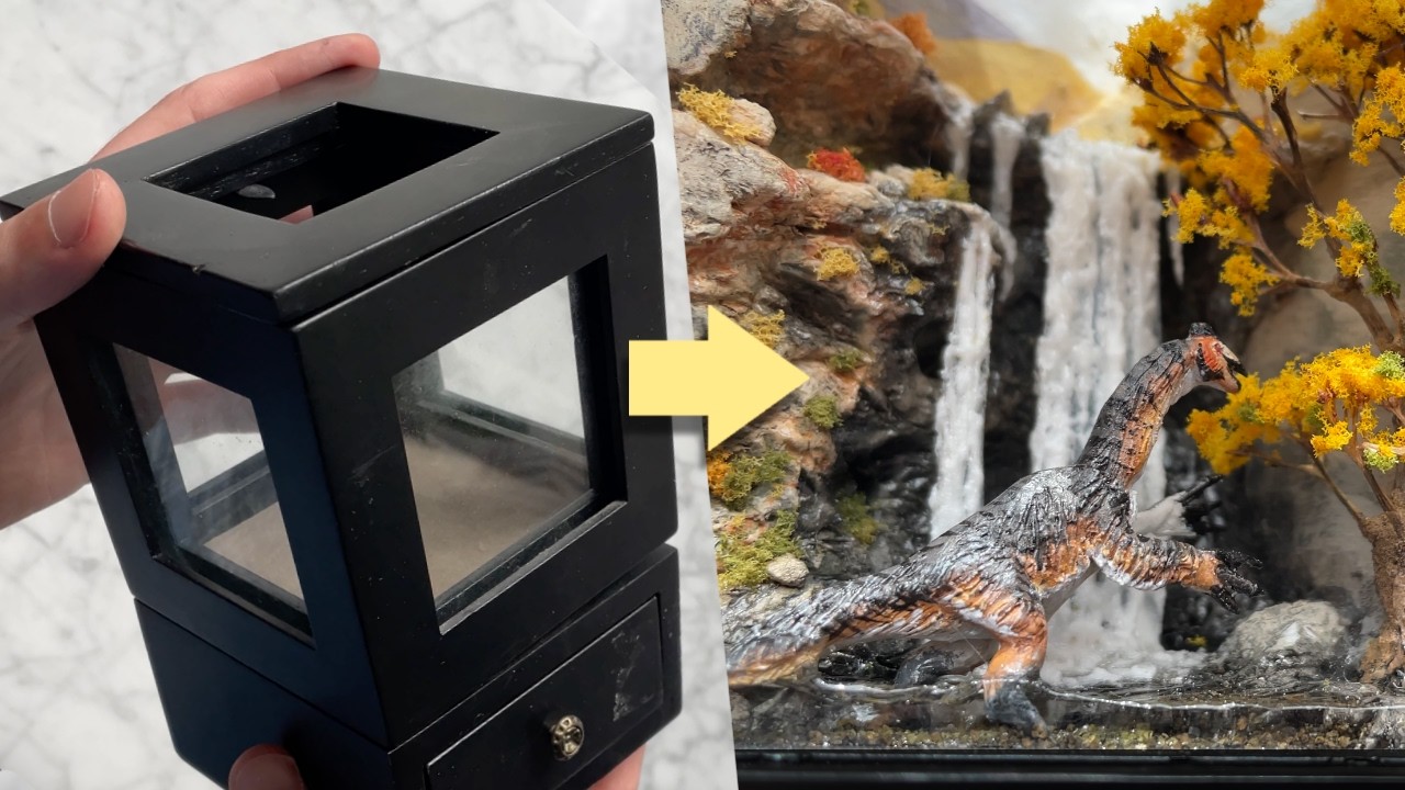 YouTube post by @Kayakasaurus for JLCPCB. Caption reads: Turning a box into Prehistoric Autumn.