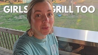 YouTube post by @OurSmallTownLife for Monument Grills. Caption reads: Girls Grill Too! | What's for Supper | Monument....
