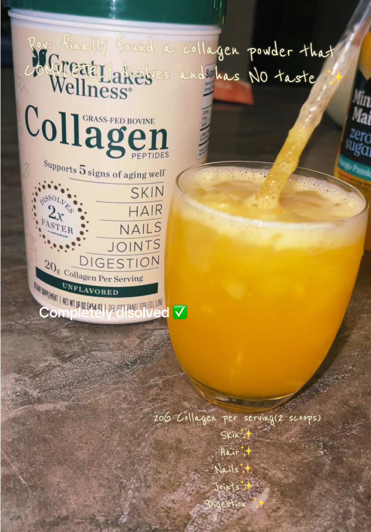 TikTok post by @elizzza.g98 for Great Lakes Wellness. Caption reads: [...] Hair✨ Nails✨ Joints✨ Digestion ✨ @Great....