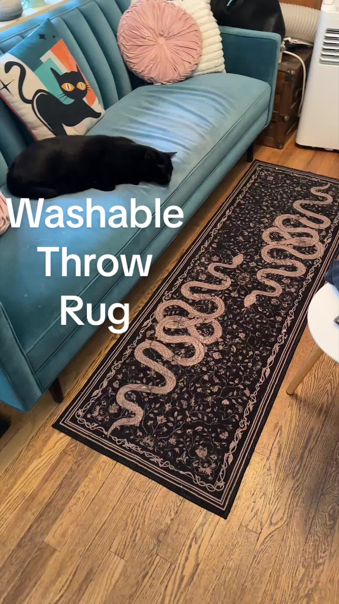 TikTok post by @genxellestyle for Lahome. Caption reads: Free shipping Lahome Washable Area Rug Large Snake....