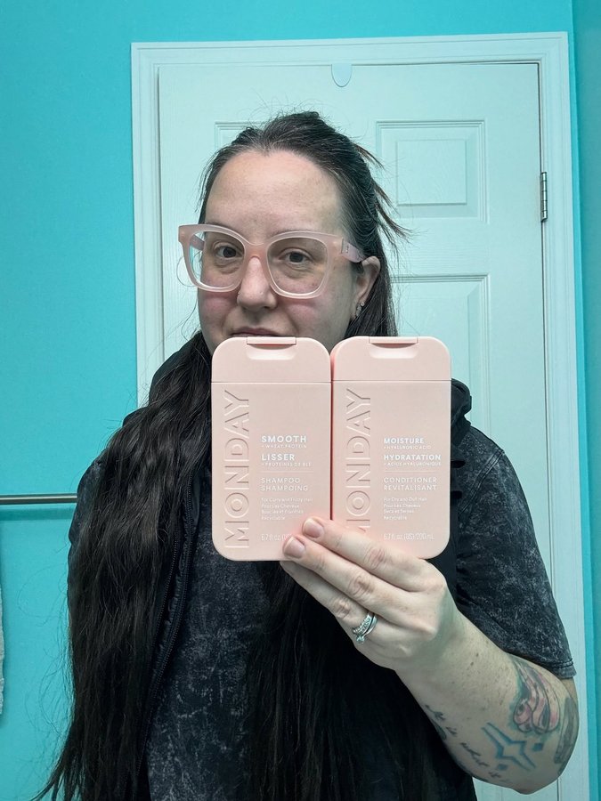 Instagram post by @staceykashkash for MONDAY Haircare. Caption reads: @mondayhaircare 

Shampoo - Smooth

MONDAY....