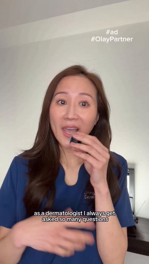 Instagram post by @derm.talk for OLAY. Caption reads: #ad #OlayPartner upgrade your body routine with....