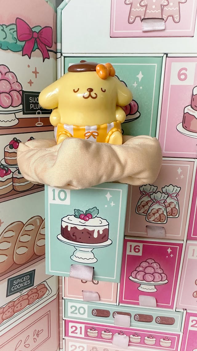 Instagram post by @rosymaplesloth for Sanrio. Caption reads: Open day 10 of my Sanrio advent calendar with me!....