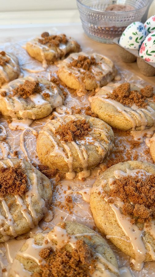 Instagram post by @munchiesbymallory for Bake from Scratch. Caption reads: Cookie butter stuffed snickerdoodles from....