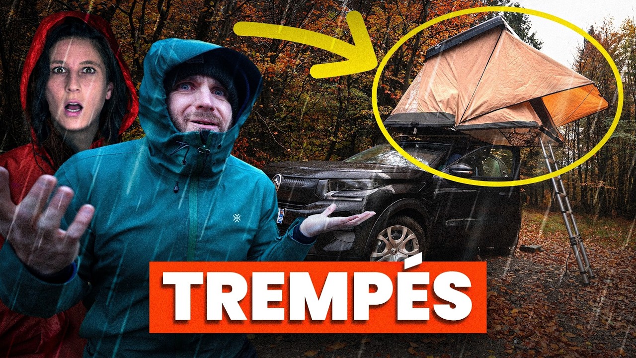 YouTube post by @peripleties for EcoFlow. Caption reads: Will we SURVIVE 3°C in a rooftop tent...?.