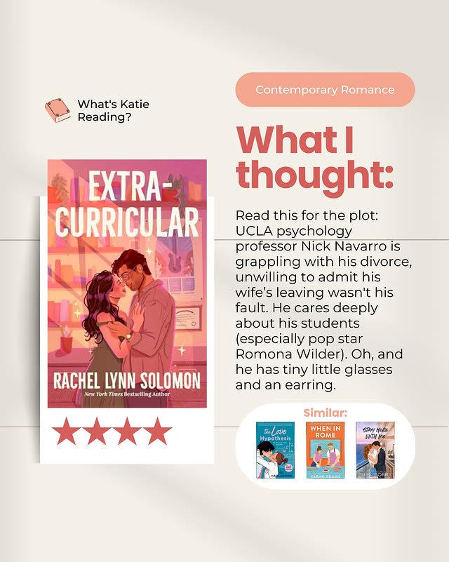 Instagram post by @whats_katie_reading for Berkley Romance. Caption reads: [...] ⭐️⭐️⭐️⭐️ Thank you @prhaudio @berkleyromance....