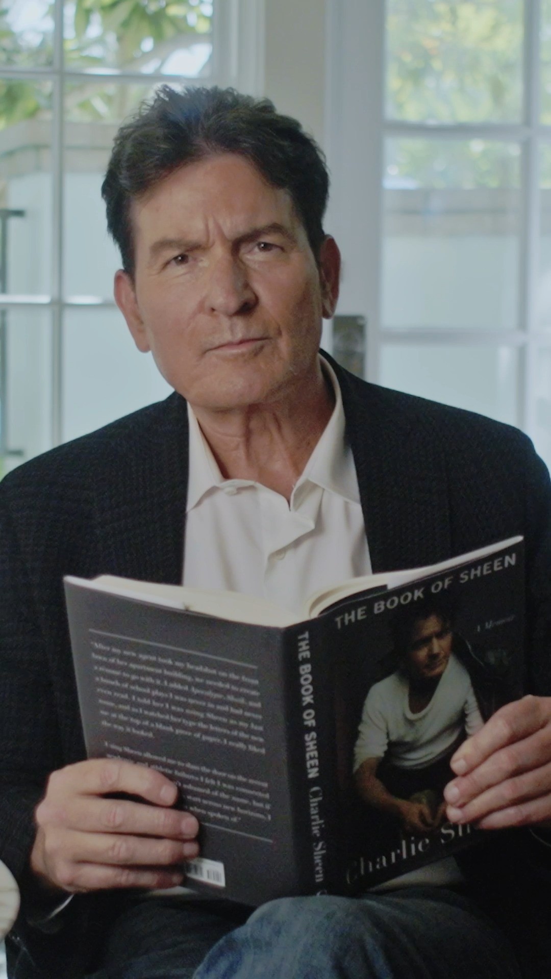Instagram post by @charliesheen for Gallery Books Group. Caption reads: @charliesheen reads an excerpt from his New York....