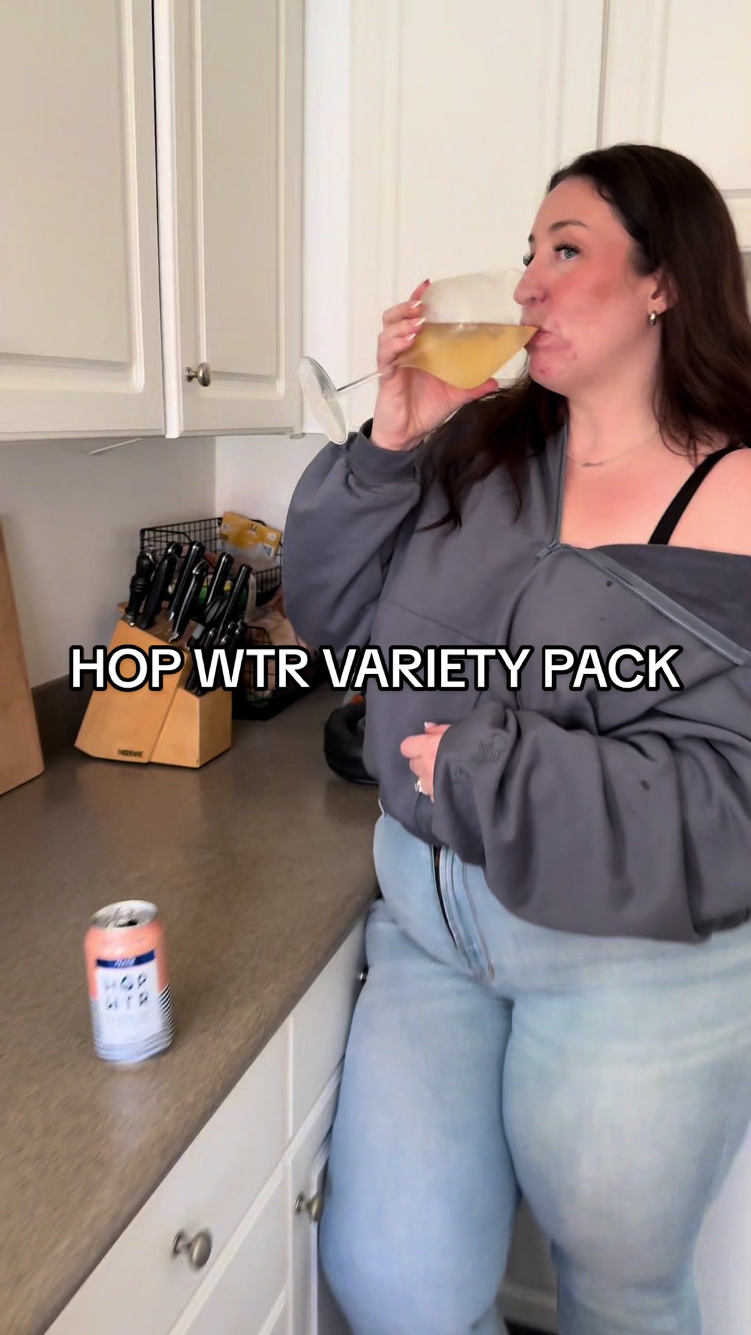 TikTok post by @lily.at.home for Hopwtr. Caption reads: [...] #dryjanuary #sobercurious @HOP WTR #hopwtr....