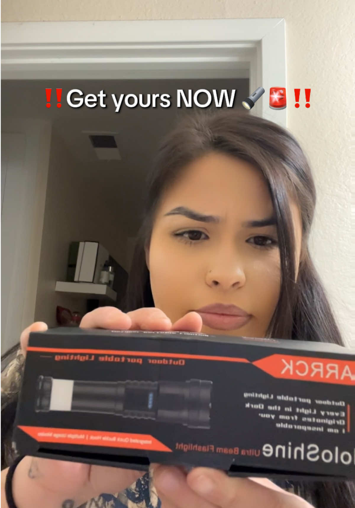 TikTok post by @xoconniemobbb for Earrck shop. Caption reads: ✨ Got this @Earrck shop 2025 Strong Flashlight as....