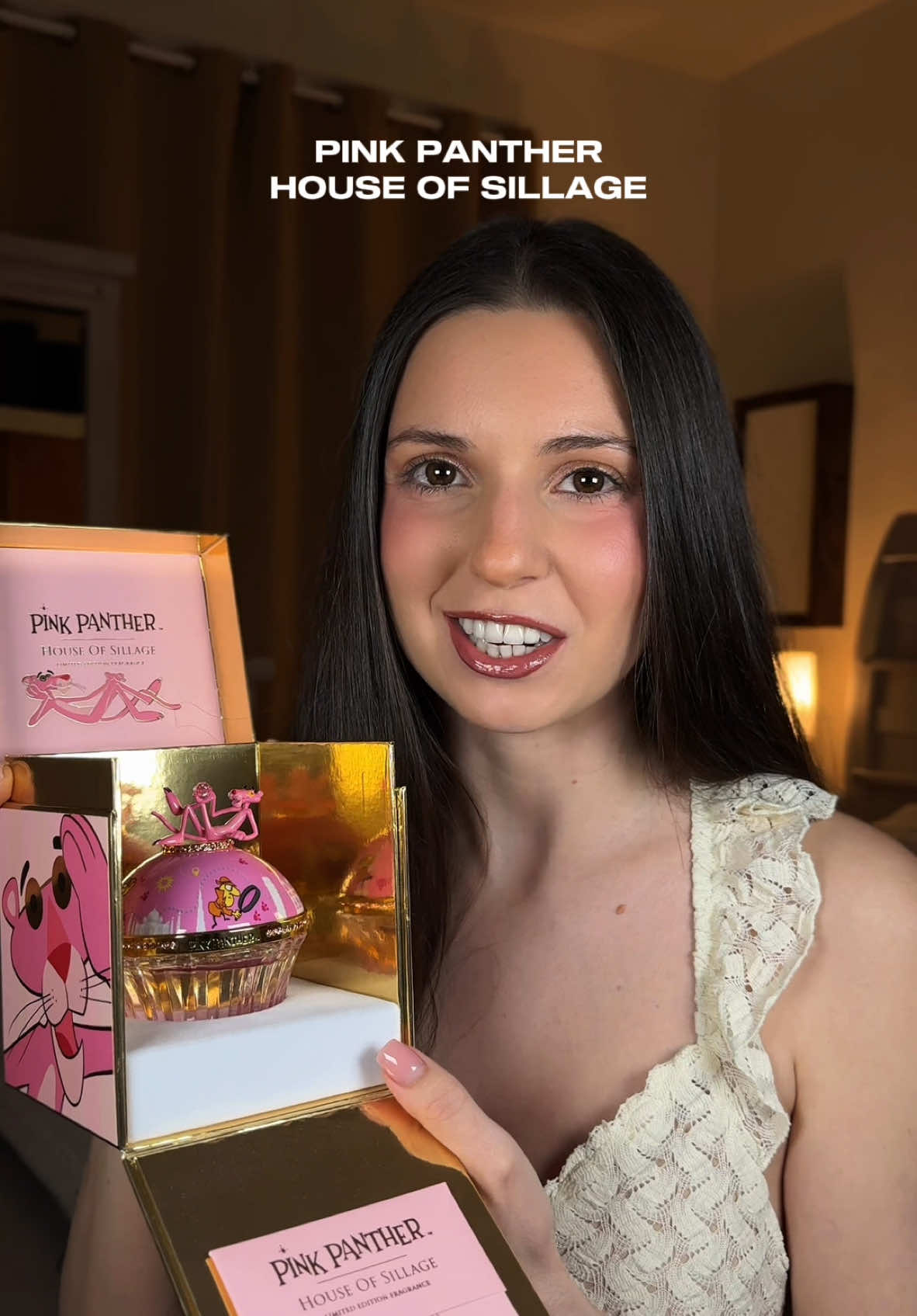 TikTok post by @juliaperfumery for House Of Sillage. Caption reads: [...] Win the Pink Panther fragrance by House of....