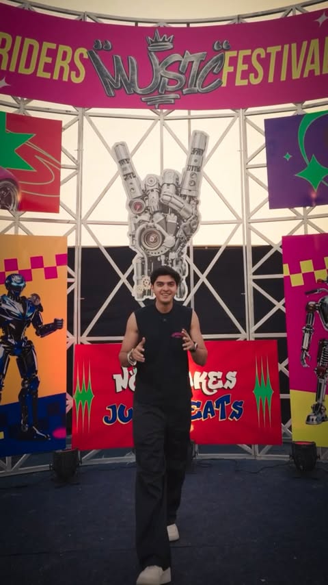 Instagram post by @shivansh.mov for Bajaj Auto. Caption reads: Riders Music Festival 2026 turned electric at the....