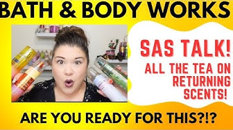 YouTube post by @marymakers for Mercari. Caption reads: Bath & Body Works SAS ☕🔥 | ALL the Tea, Returning....