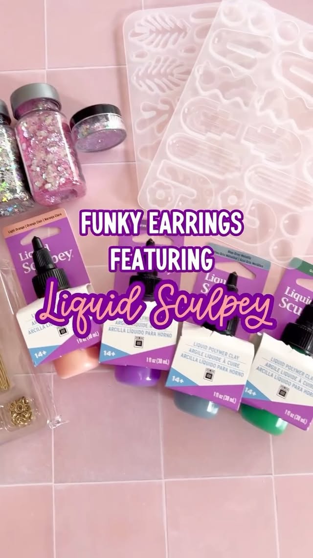 Instagram post by @mollyferreiro for Sculpey. Caption reads: FUNKY FUN RETRO EARRINGS MADE WITH....