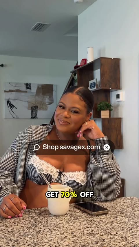 Instagram post by @manimillss for SAVAGE X FENTY BY RIHANNA. Caption reads: @savagexfenty said just because we’re in the house....