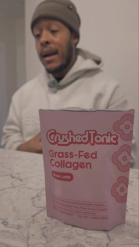 Instagram post by @thenickrhinehart for Crushed Tonic. Caption reads: Morning ritual. Crushed Tonic collagen in Rose....