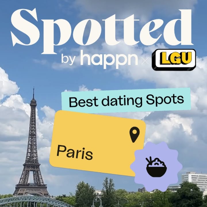 Instagram post by @leguideultime for Happn. Caption reads: Bon date la team 💕.