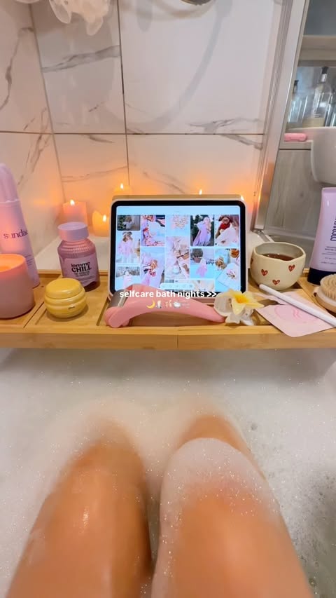 Instagram post by @byemmaleah for L'OCCITANE en Provence. Caption reads: selfcare bath nights >> 🌙🕯️🩰🛁🫧 products....