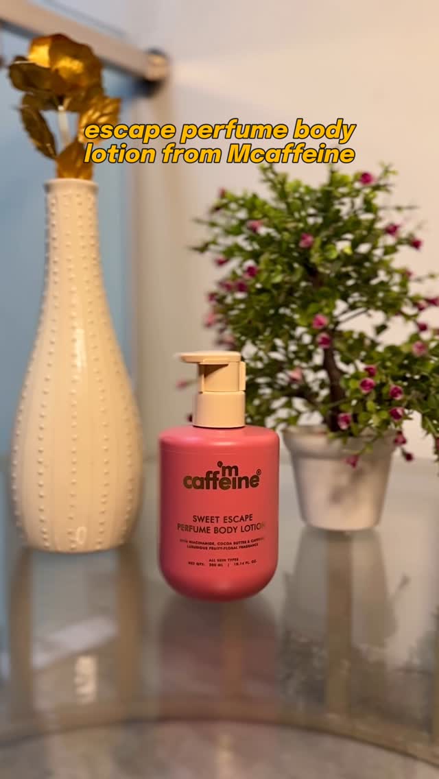Instagram post by @lakshitaabhatia for Mcaffeine. Caption reads: When your lotion smells better than your....