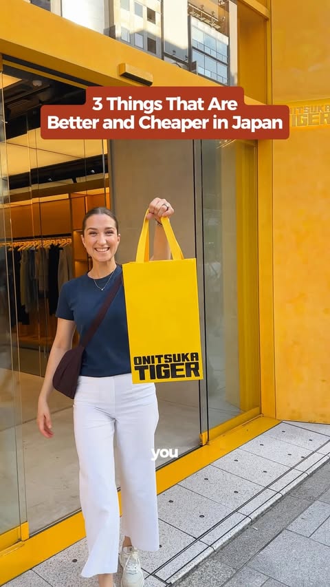 Instagram post by @anfisabelarus for Onitsuka Tiger. Caption reads: Japan isn’t always cheap - but some things are....