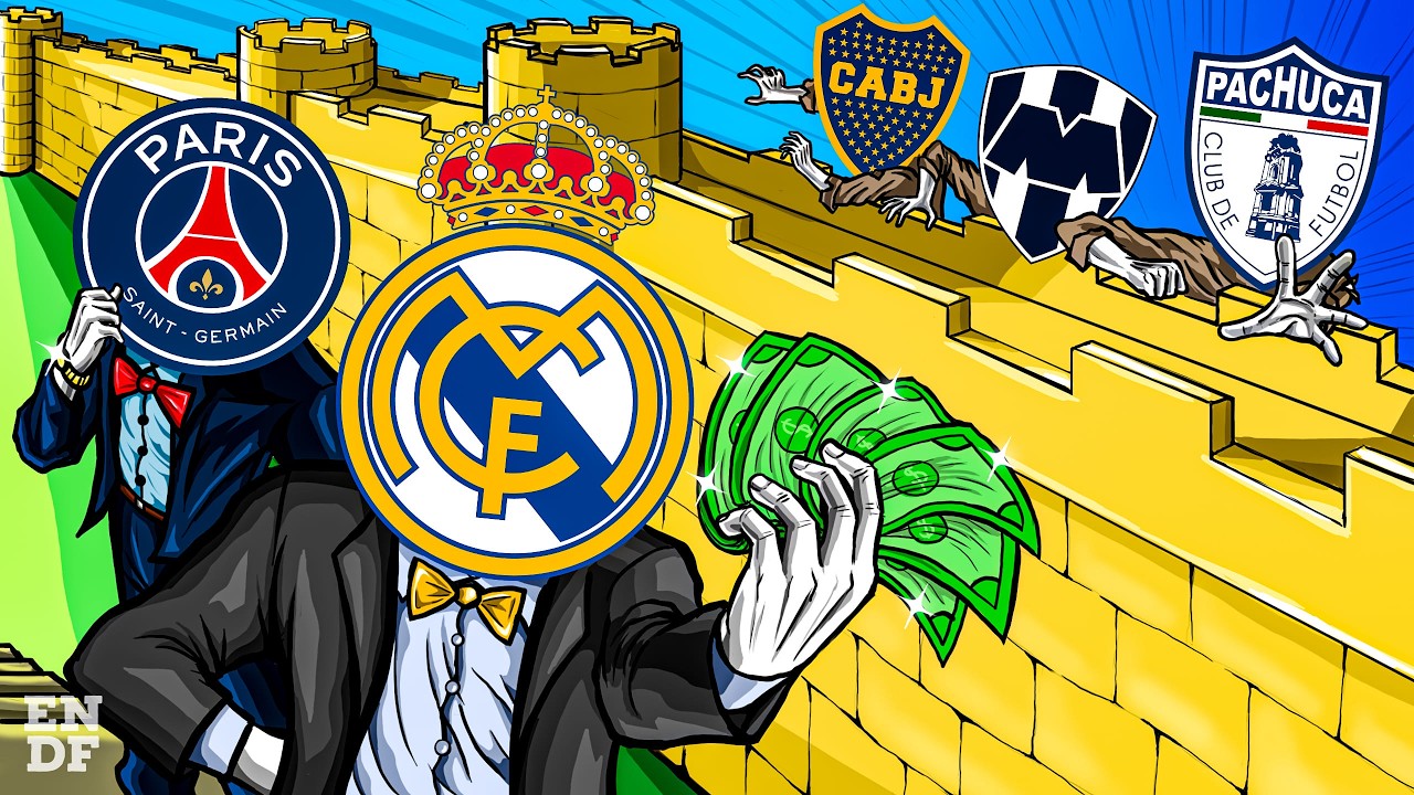 YouTube post by @ElNegociodelFutbol for Saily. Caption reads: 1 World Cup, 32 Clubs and the $1.405 Million Wall.