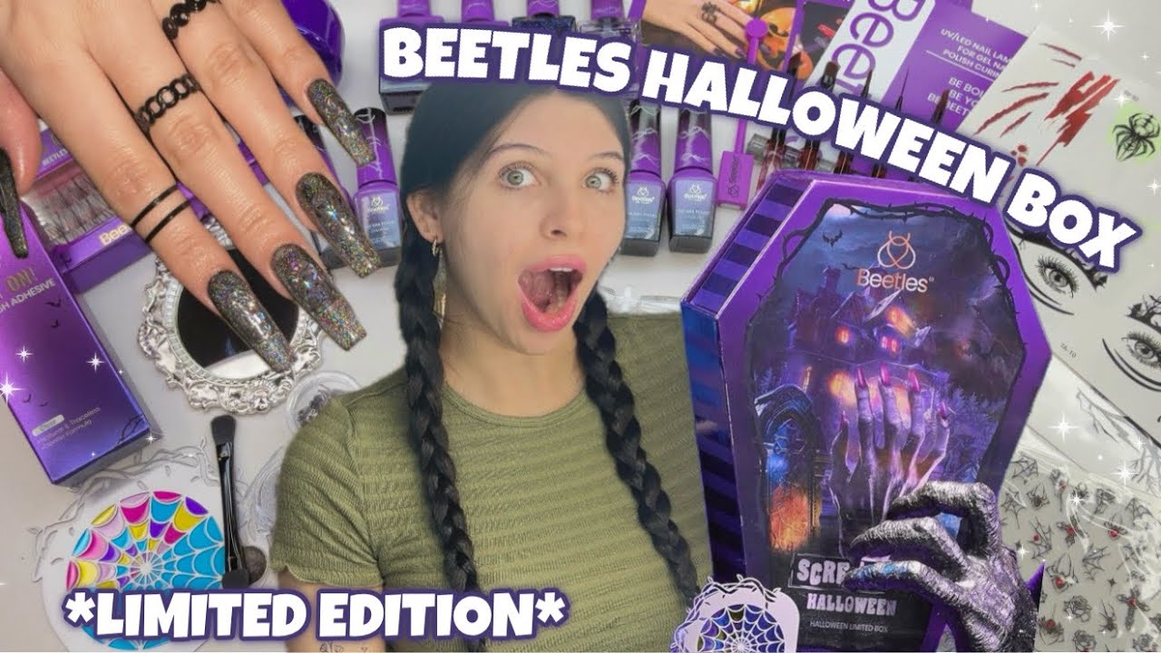 YouTube post by @NailedByBrandi for BeetlesGelPolish. Caption reads: [...] before it’s gone! 👻✨‪@beetlesgelpolish‬....