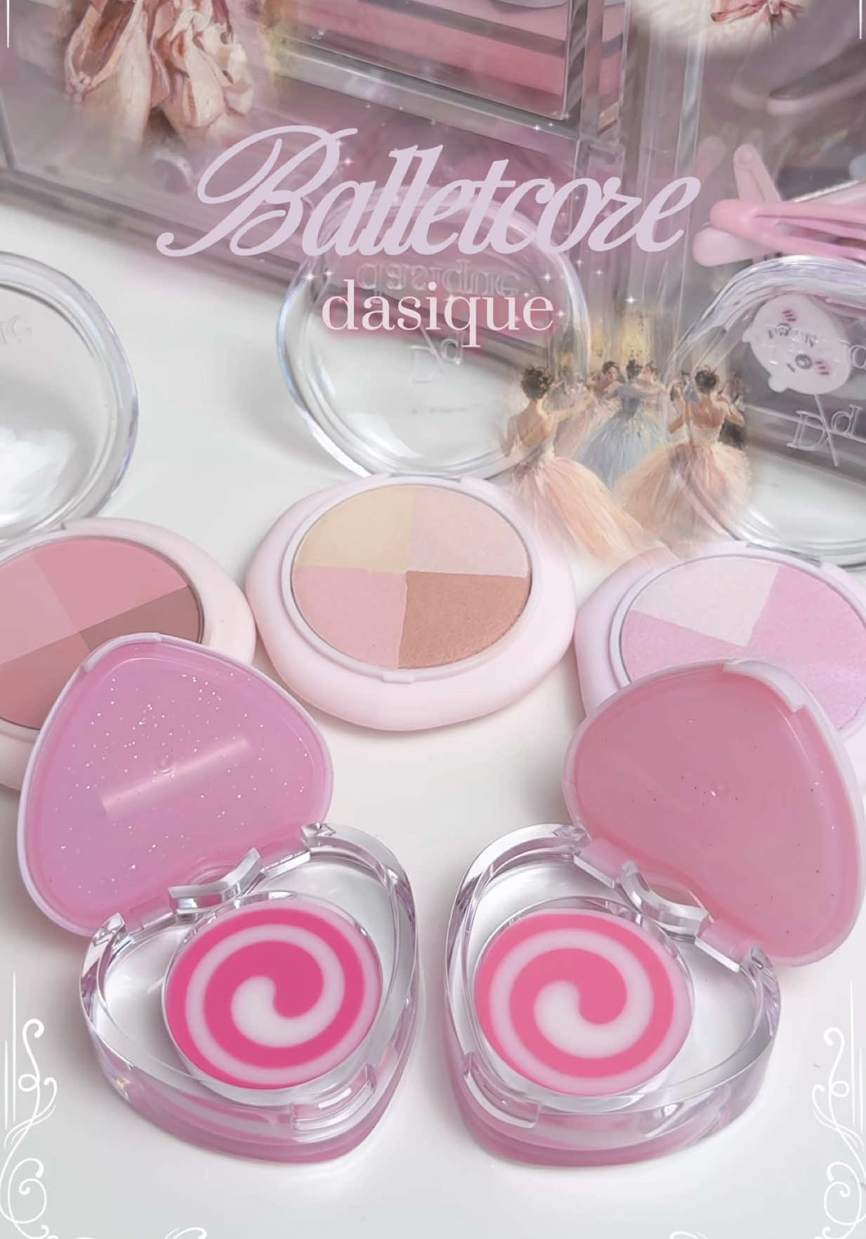 TikTok post by @mellowmelodylife for Dasique. Caption reads: [...] collection!! 🦢✨🩰 unboxing + swatching....